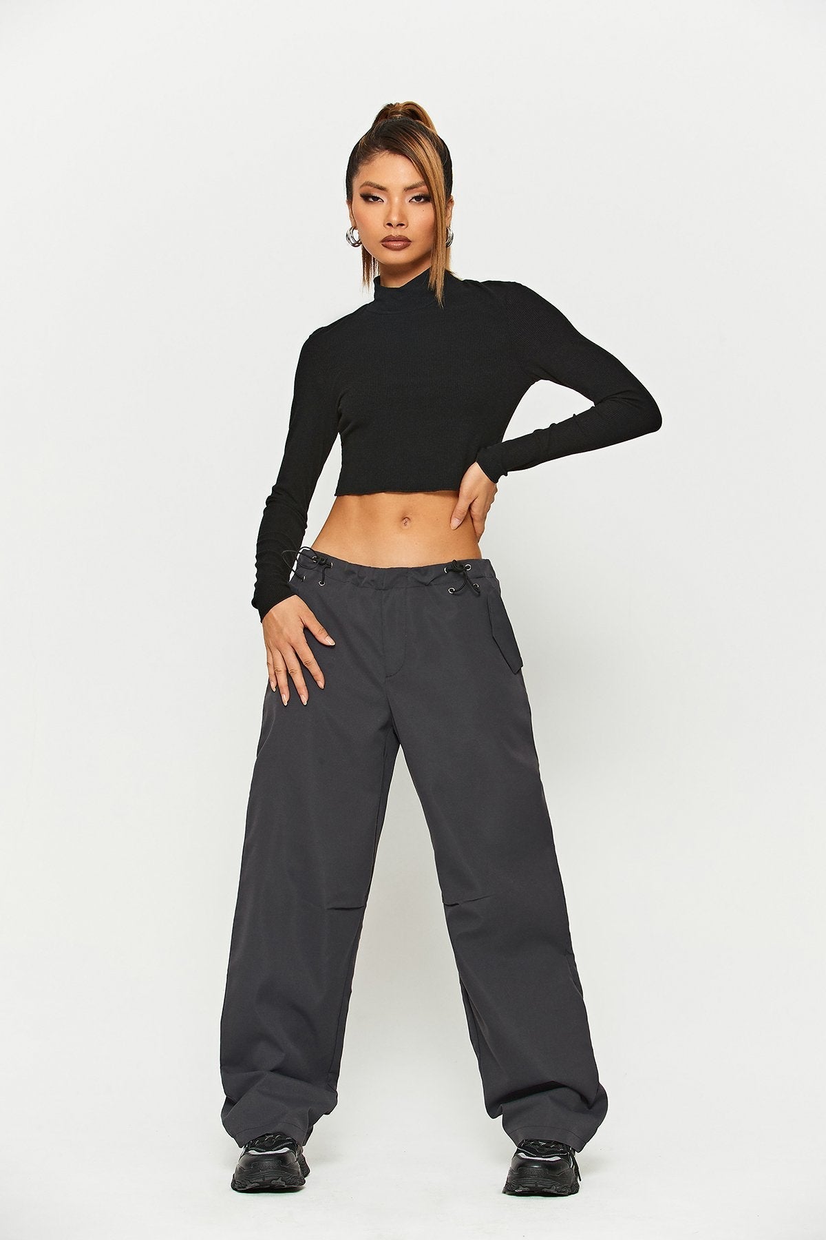 Low Waist Drawstring Solid Cargo Pants