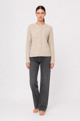 Soft Gray Vintage Shell-Button Knit Cardigan