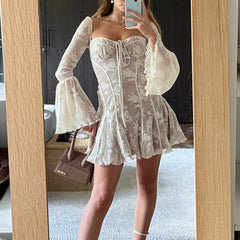 Long Sleeve Lace Corset Mini Dress