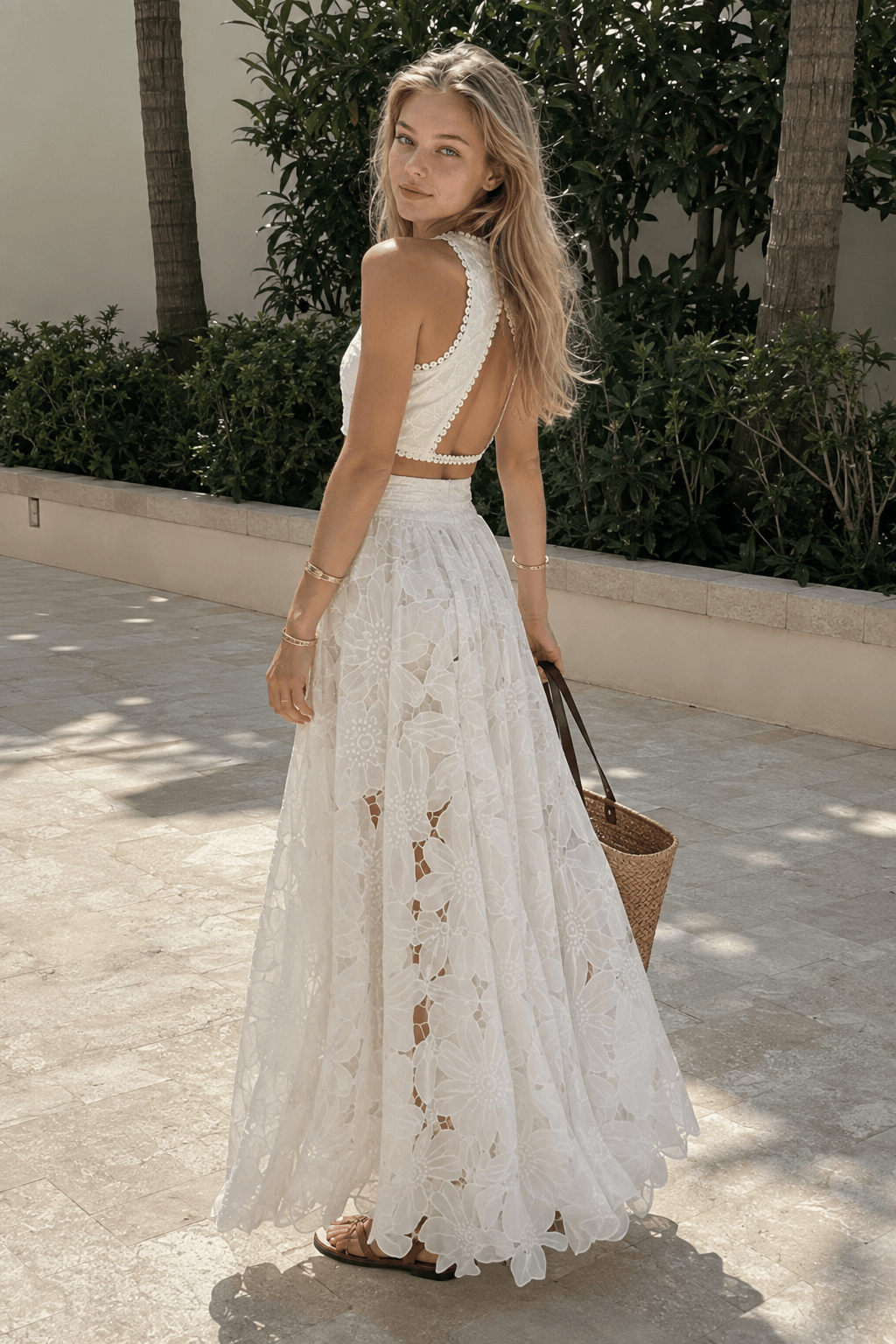 Lace Hollow Out Loose Beach Two Piece Boho Dress