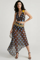 Polka Dot Mesh High Waist Vacation Skirt