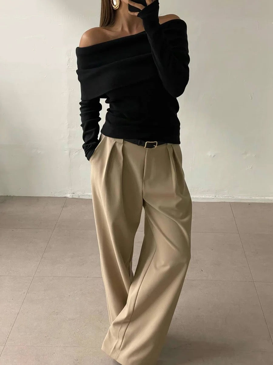 Wool-Blend Elegant Ruched Slim Sweater