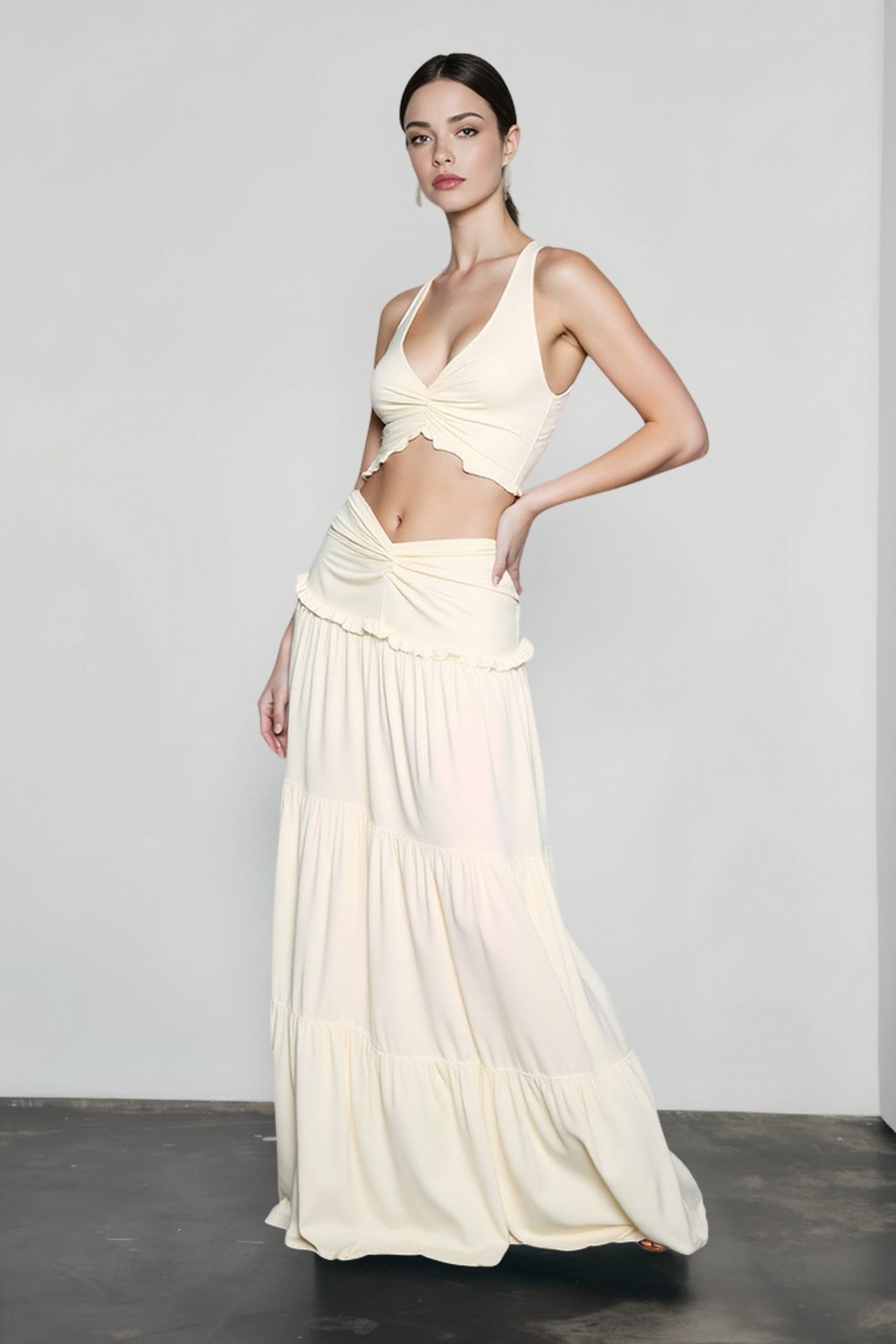 Hollow Out Patchwork Maxi Knit Set