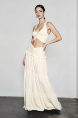 Hollow Out Patchwork Maxi Knit Set