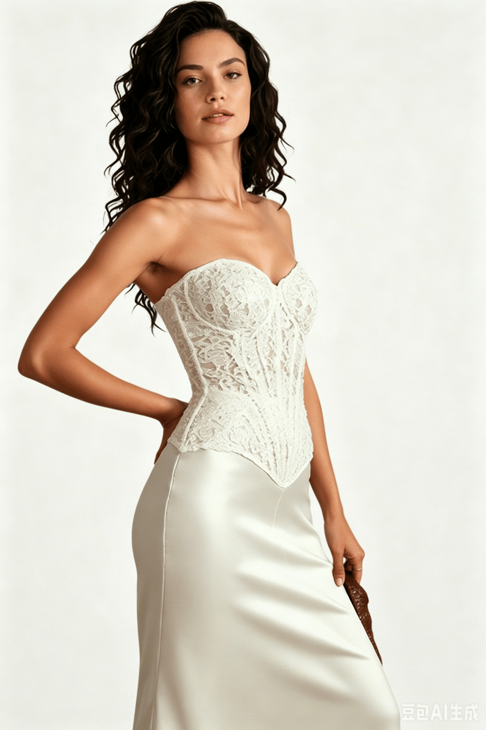 Vintage Lace Strapless Boned Solid Fitted Bodycon Maxi Dress