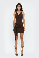 Halter Neck O-Ring Decor Open Back Mini Dress