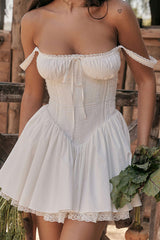 Lace Trim Tie Back Slip Mini Dress