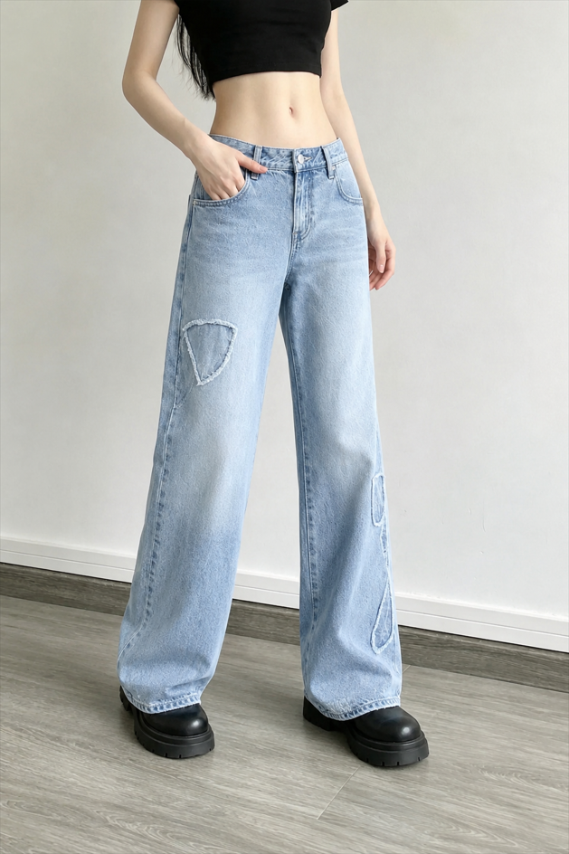 Embroidered Butterfly Raw Hem Jean