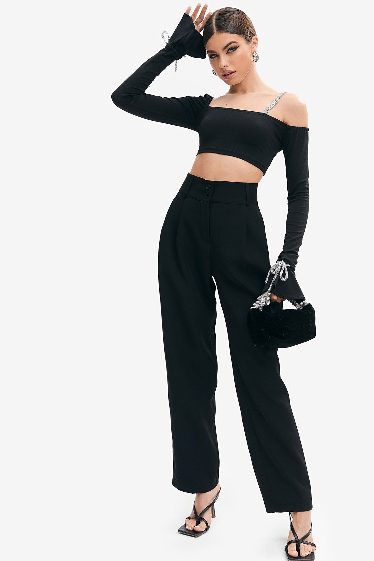 High Waist Button Front Suit Pants