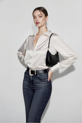 Lace Leather Panel Sheer  Long Sleeve Chic Blouse