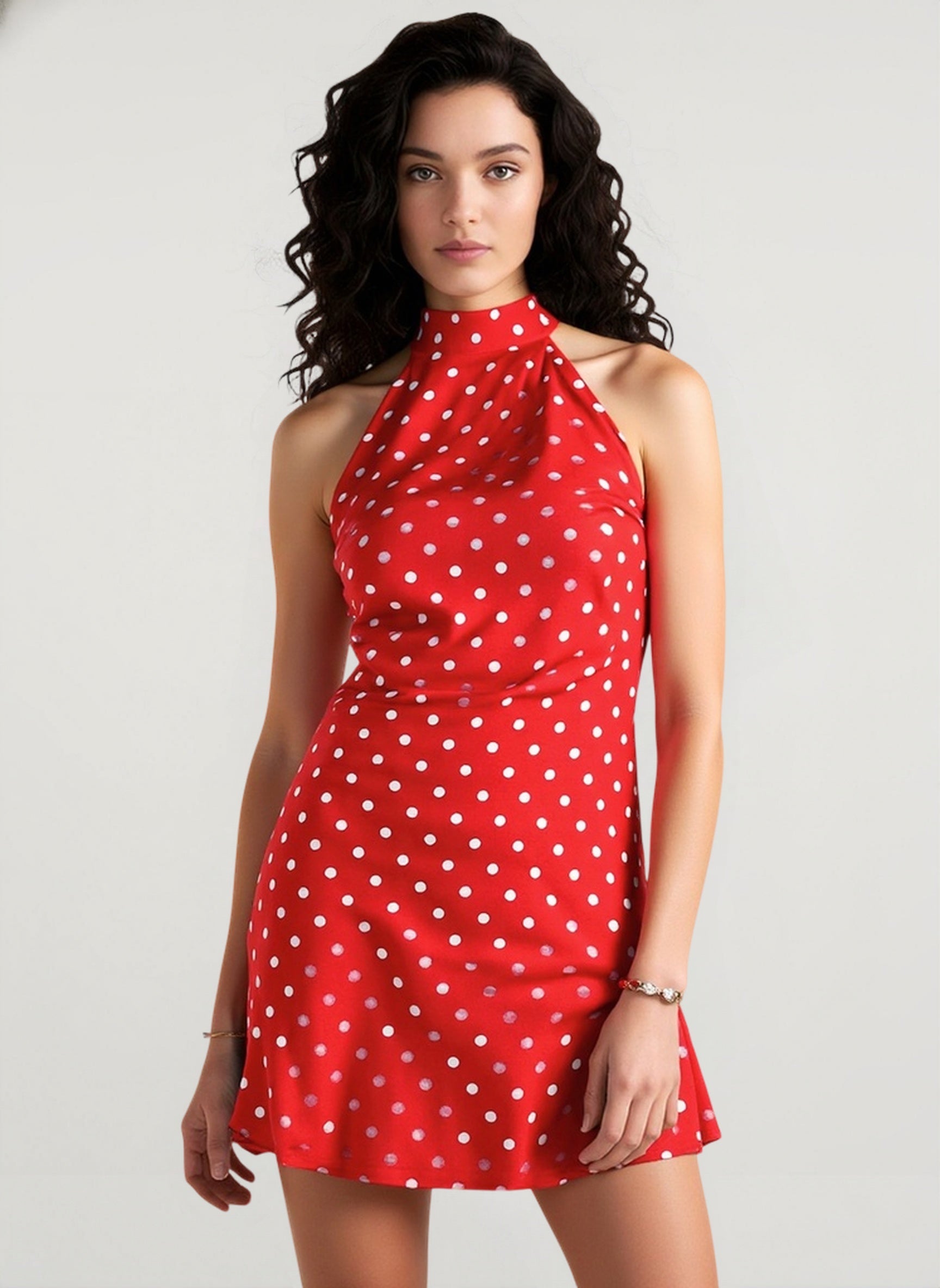 Sexy Polka Dot Halter Sleeveless Bodycon Mini Dress
