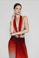 Mesh Cowl Neck Backless Bodycon Vacation Set