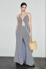 Stripe Sleeveless Wide Leg Vacation Set