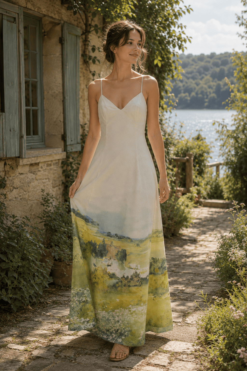 Oil Painting Scenic Cami Elegant Maxi Dress