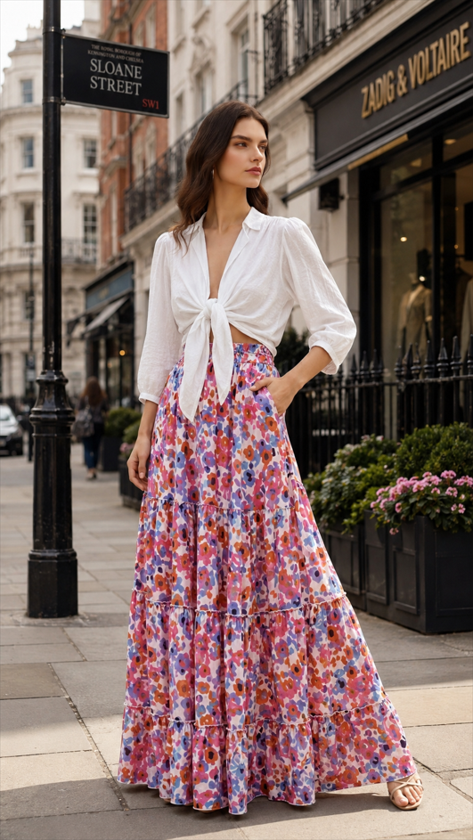 Vacation Floral Maxi Swing Skirt