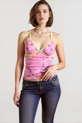Print Panel Raw Hem Cami Top