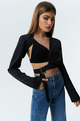 Asymmetrical Neck Long Sleeve Blazer Without Bra
