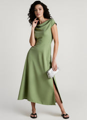 Silk-Like Satin Slit Maxi Silk Dress