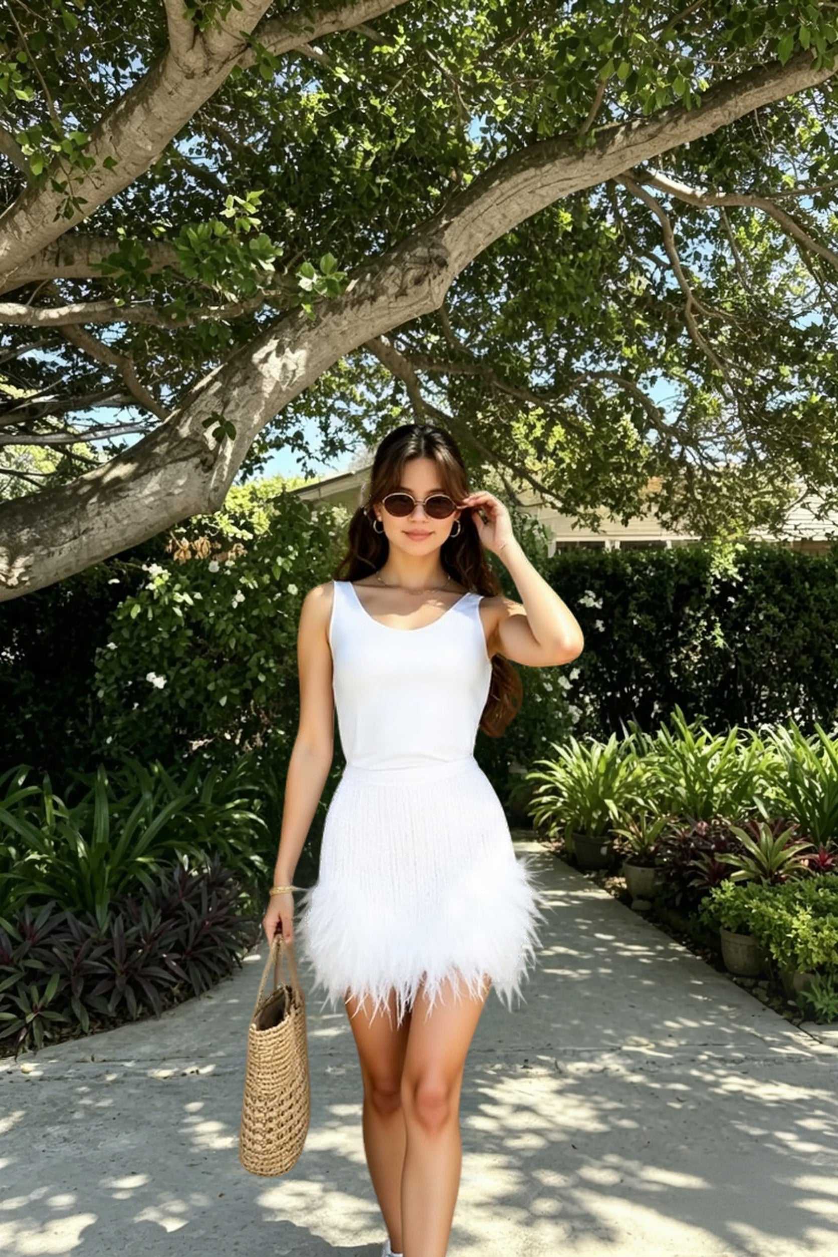 Y2K Sequins Feather Sleeveless Mini Skirt