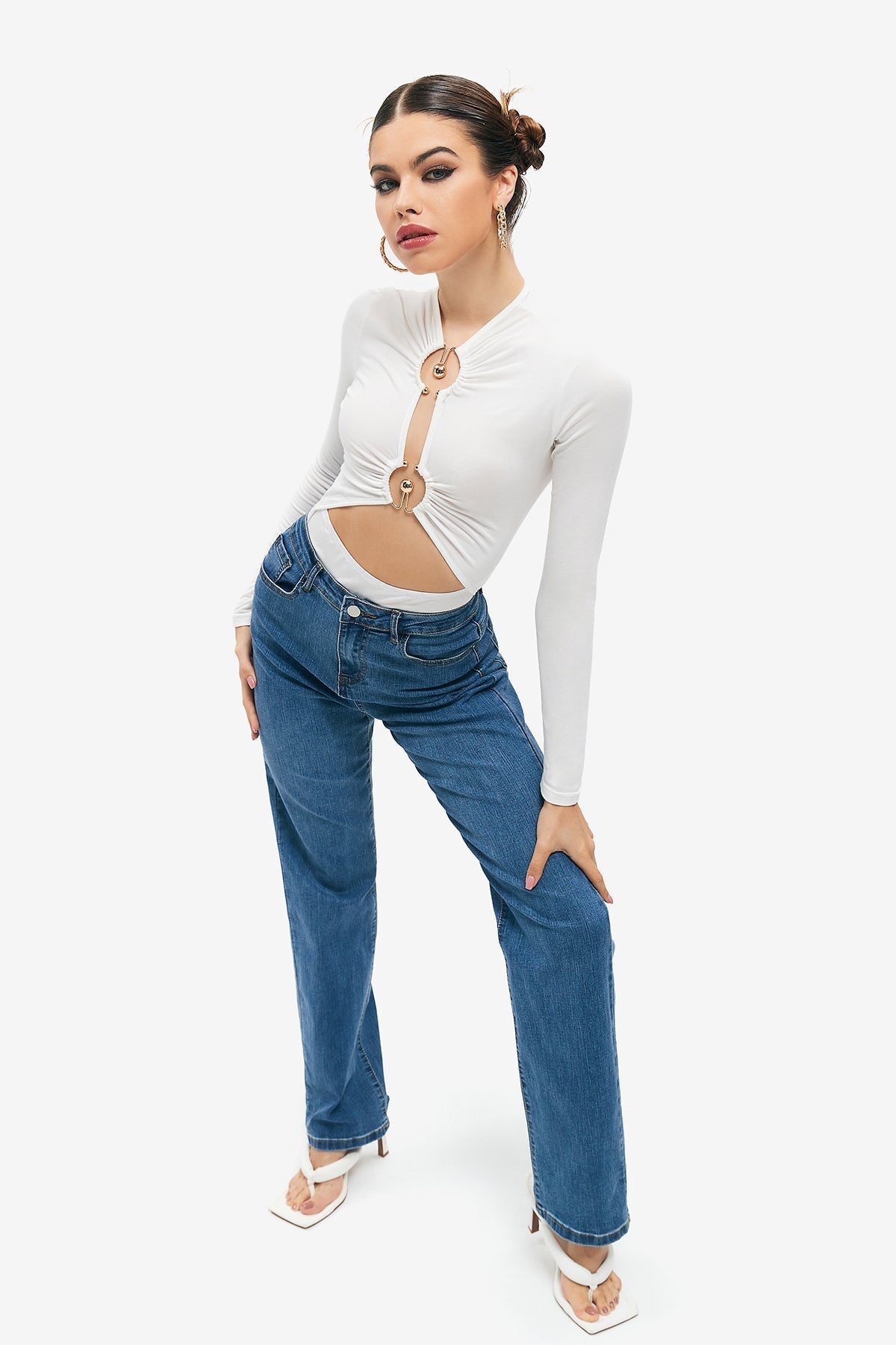 Cut Out Metallic Detail Bodysuit