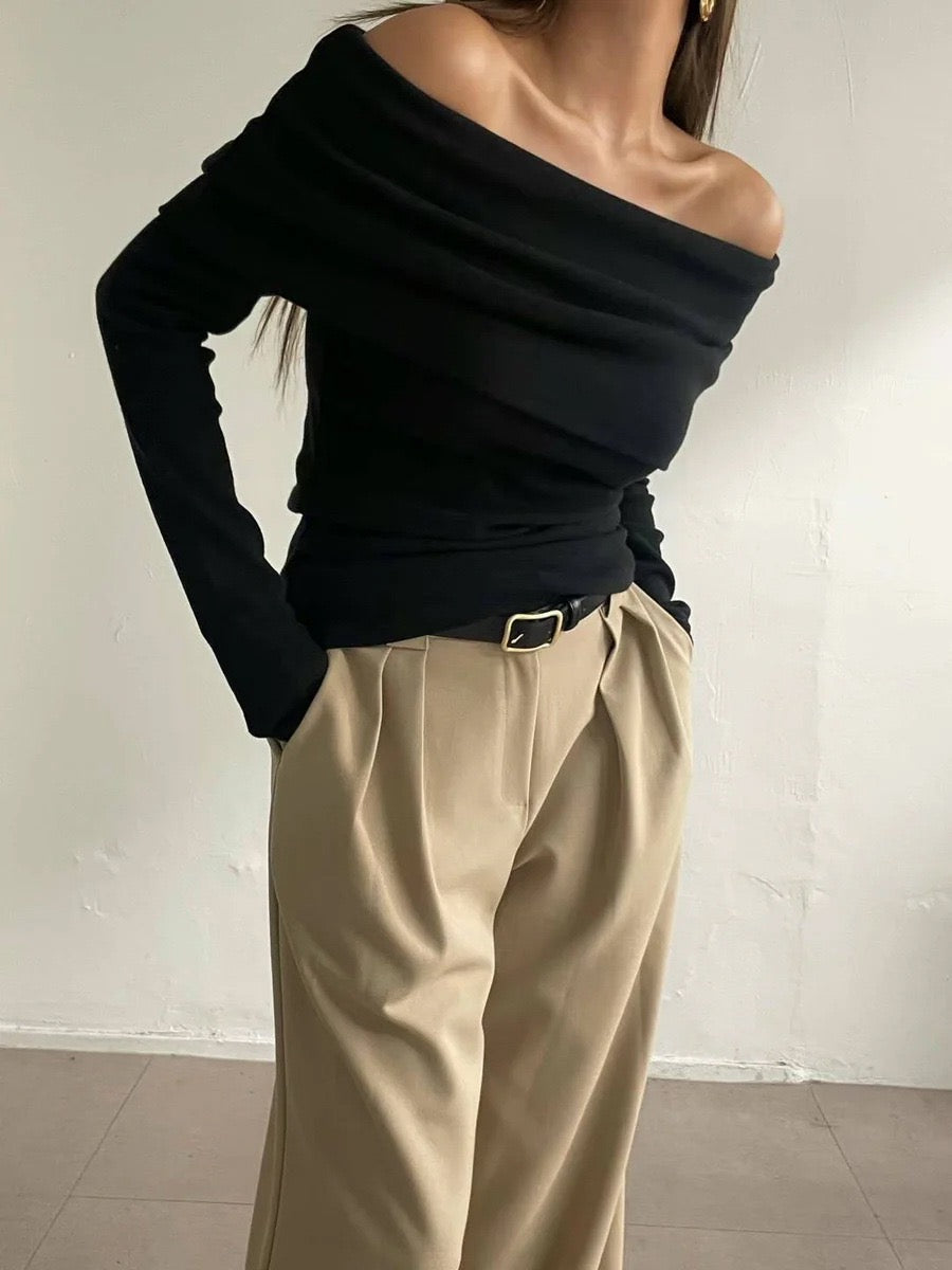 Wool-Blend Elegant Ruched Slim Sweater