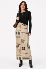 Y2K Vintage Newspaper Split Skirt