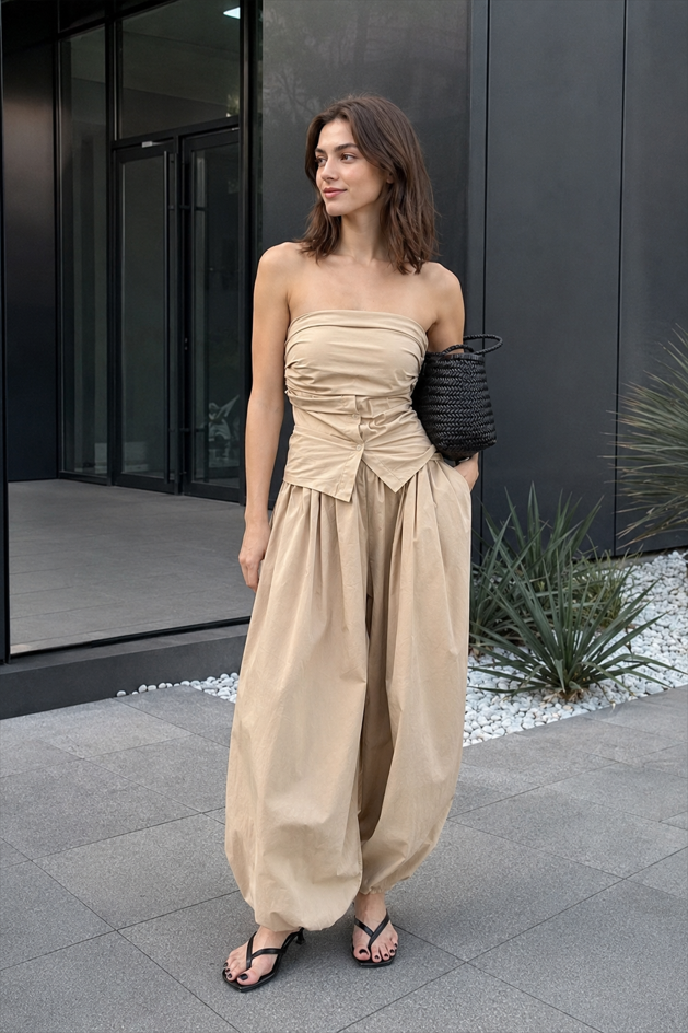 Cotton Lantern Wide Leg Pants