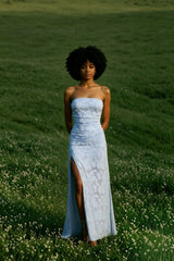 Strapless High Split Lace Dress