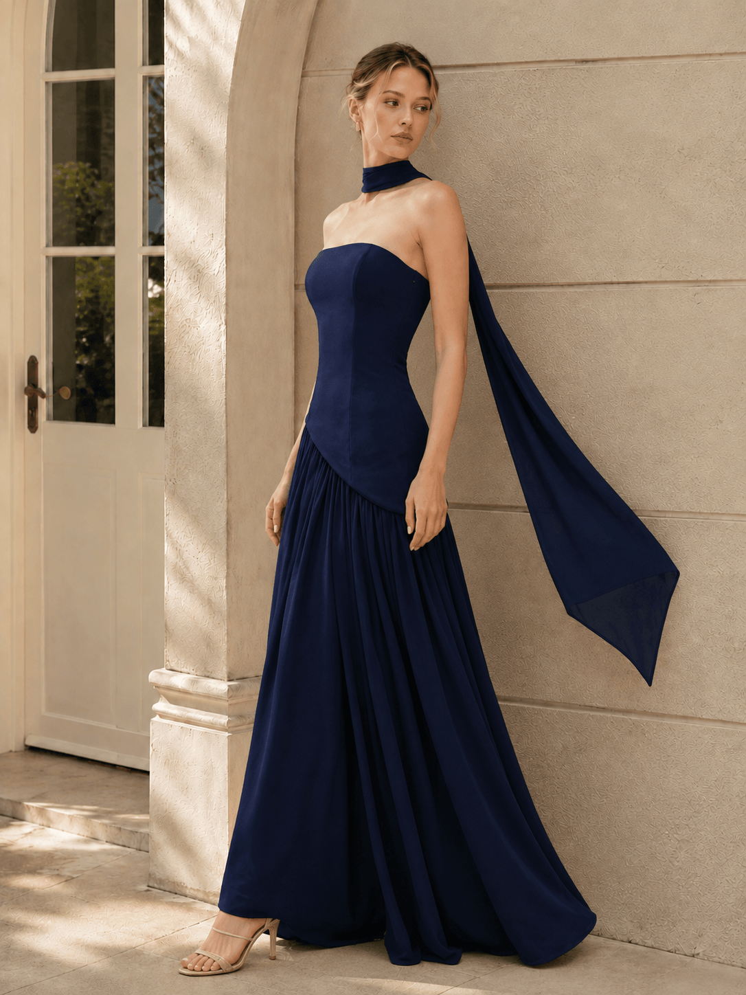 Solid Bustier High Slit Formal Dress