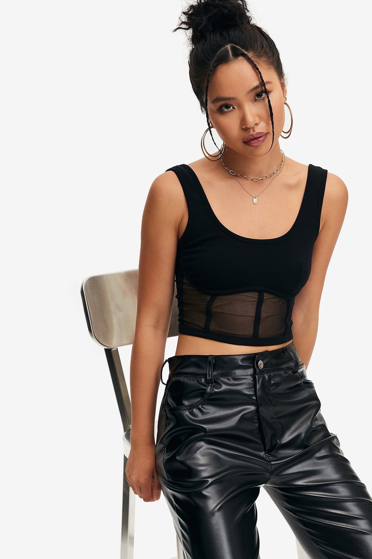 Mesh Boning Backless Crop Top