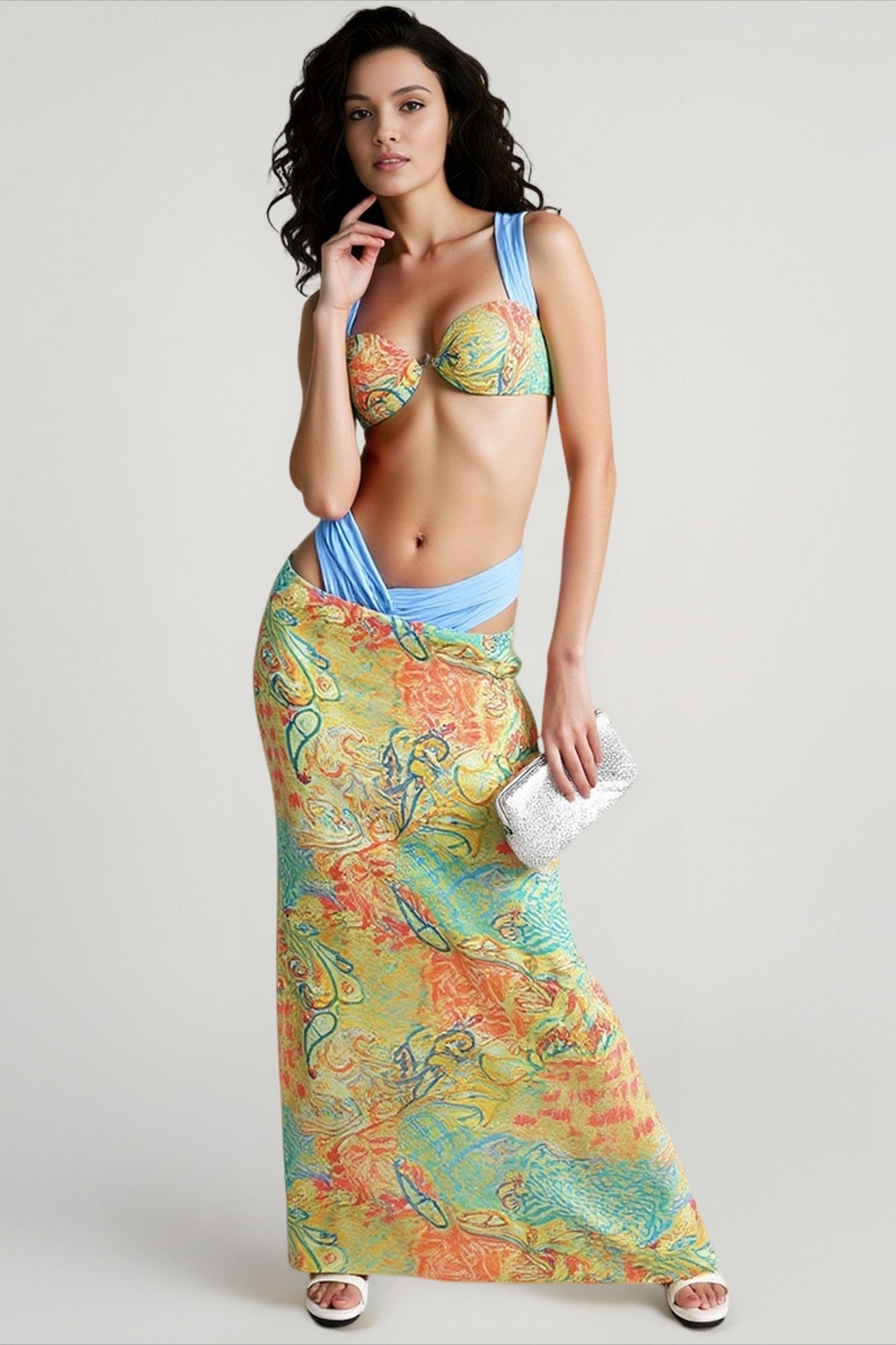 Sexy Contrast Print Tie Top Vacation Set