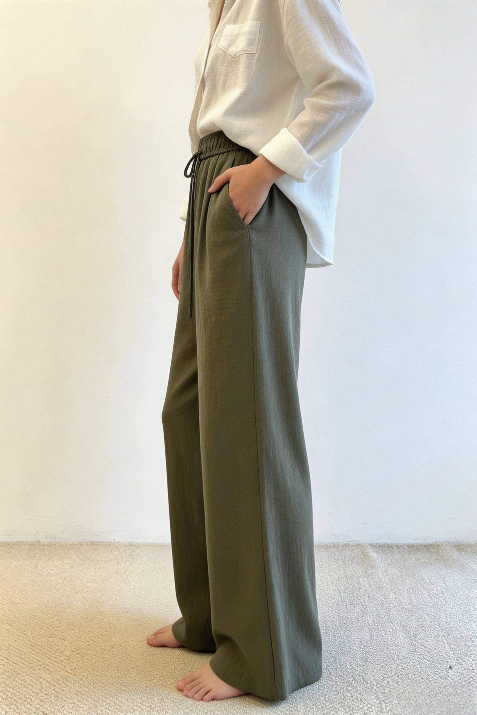 Breezy Linen Blend Straight Leg Casual Pants