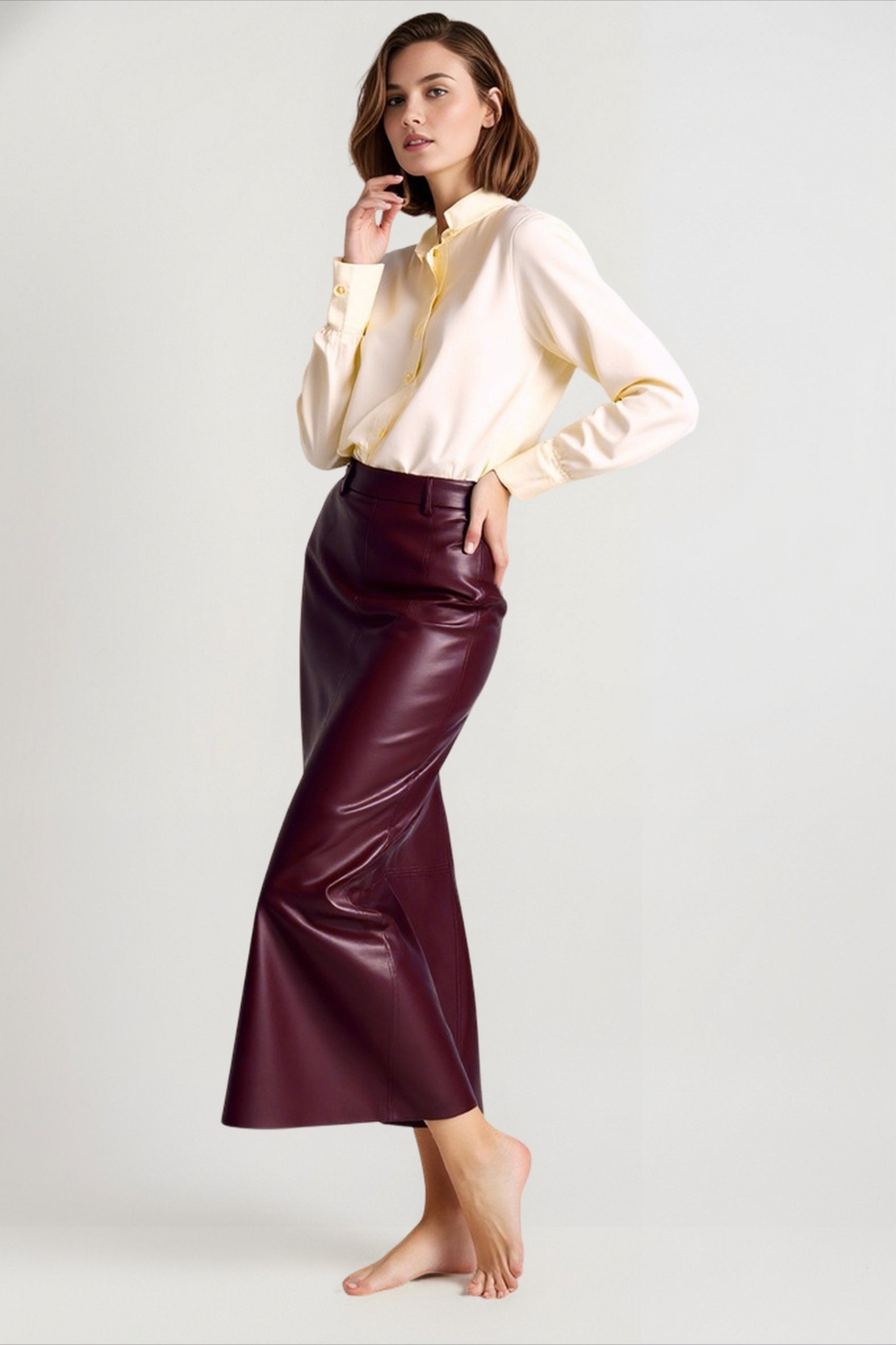 High Waist PU Leather Bodycon Maxi Skirt