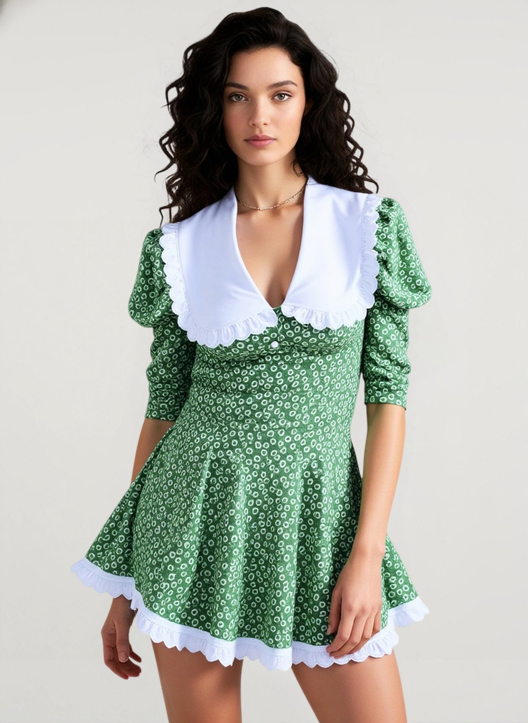 Peter Pan Collar Short Sleeve Floral Mini Dress
