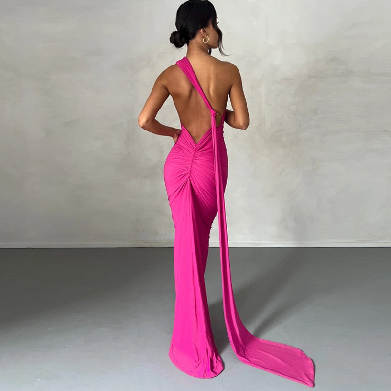 Premium Jersey Cowl Neck Backless Maxi Dress