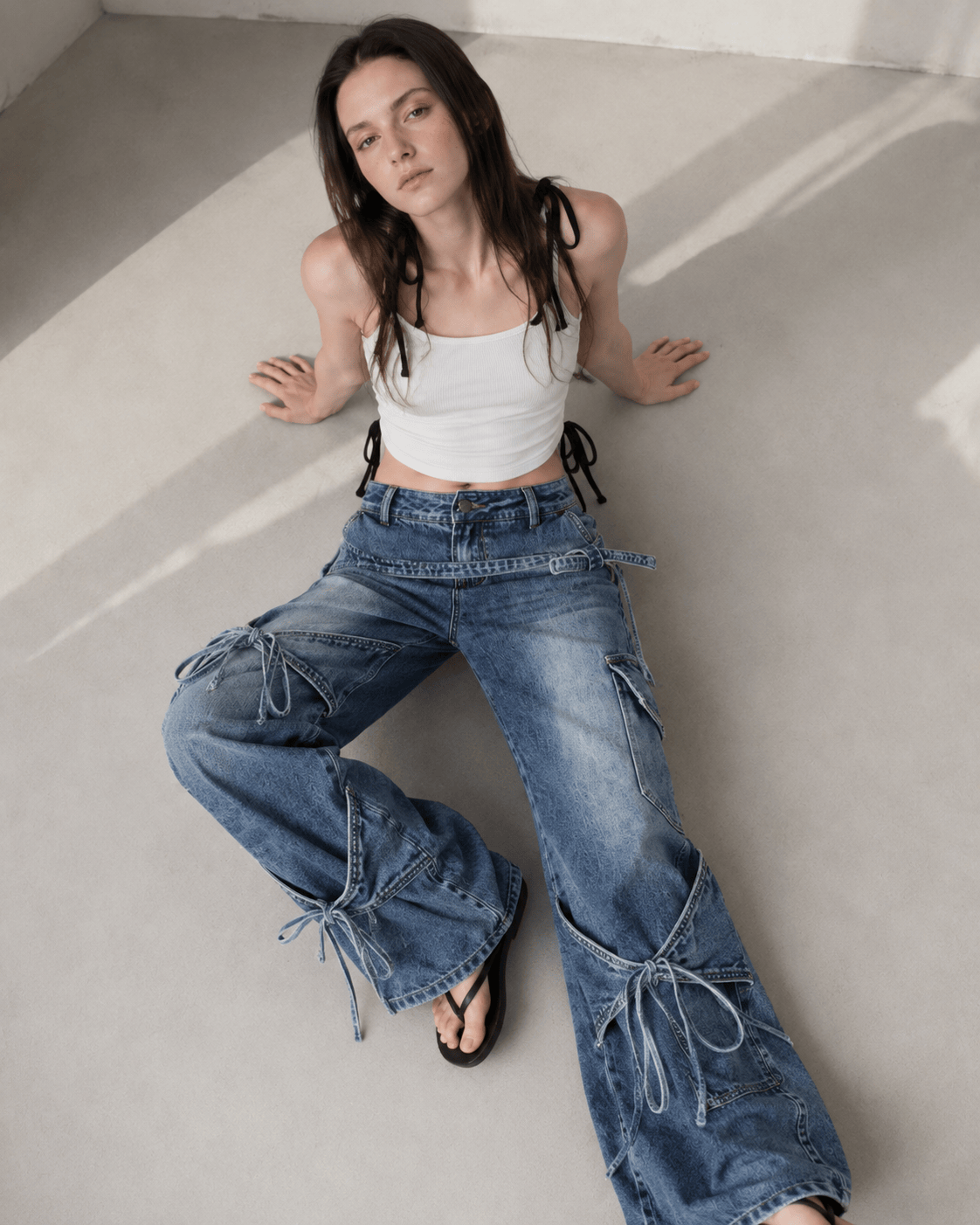 Bow Tie Strap Wide Leg Jeans