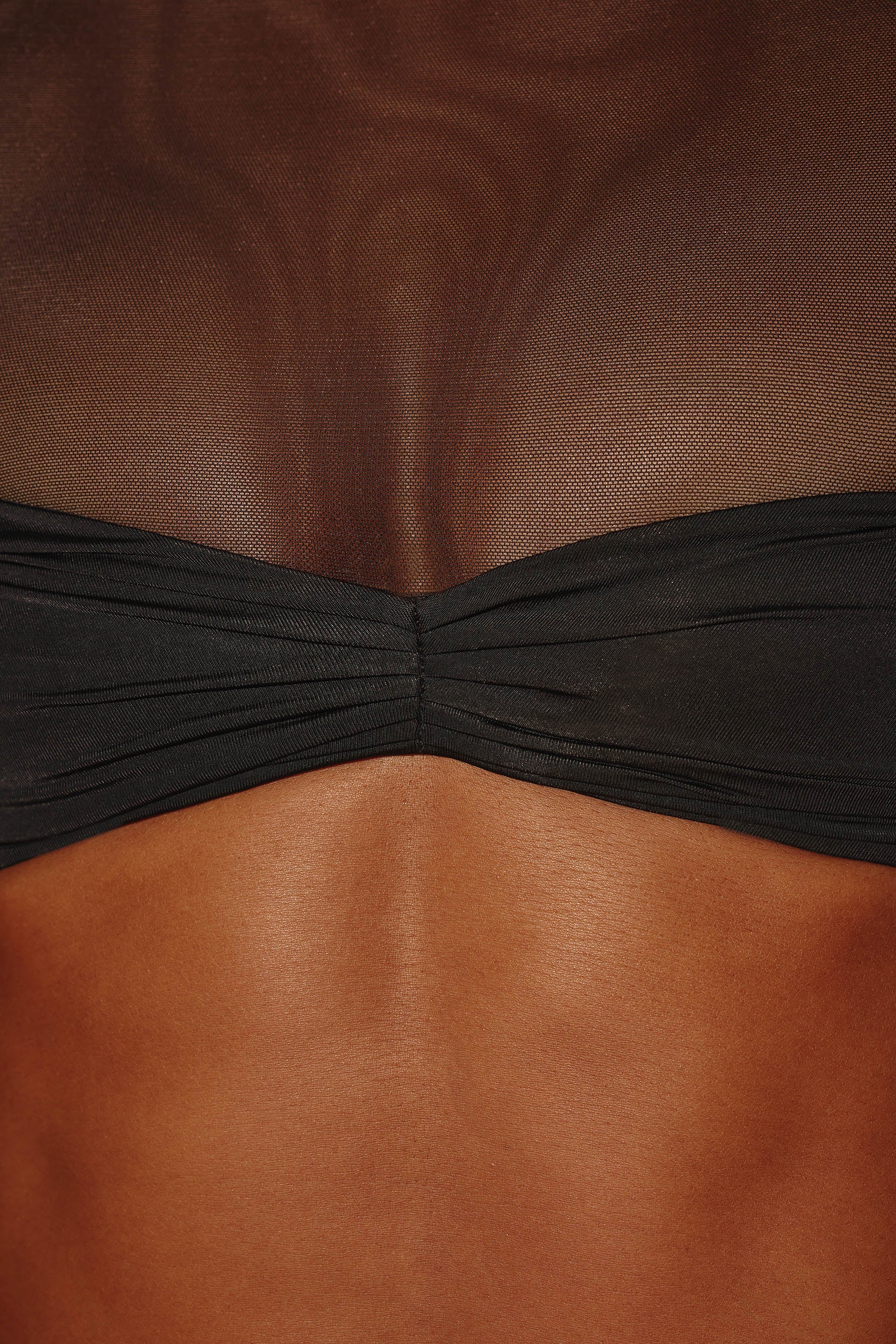 Sheer Panelled Long Sleeve Crop Top in Black