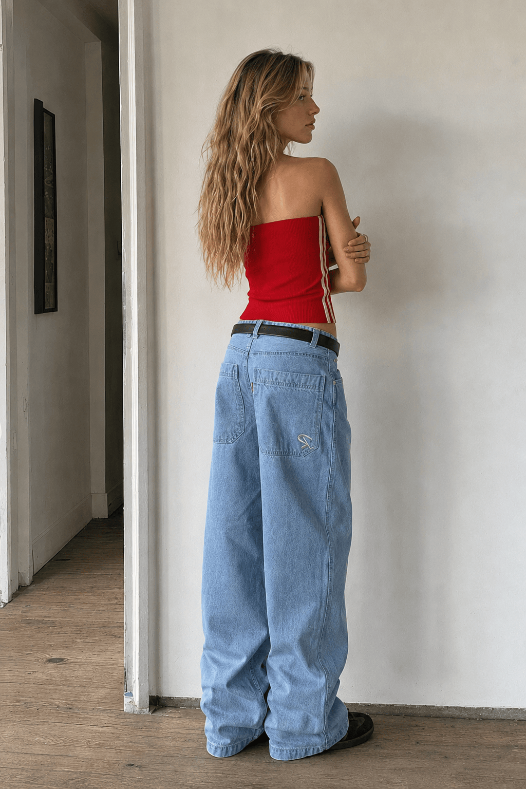 Minimalist Pocket Embroidery Relaxed Wide Leg Jeans