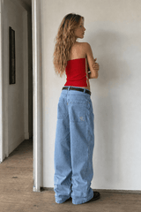 Minimalist Pocket Embroidery Relaxed Wide Leg Jeans