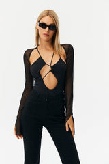 Solid Cut Out Mesh Bodysuit