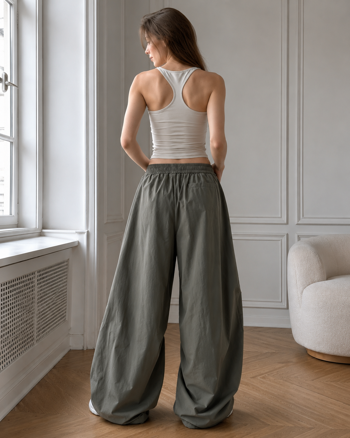 High-Waisted Loose Wide-Leg Cargo Pants