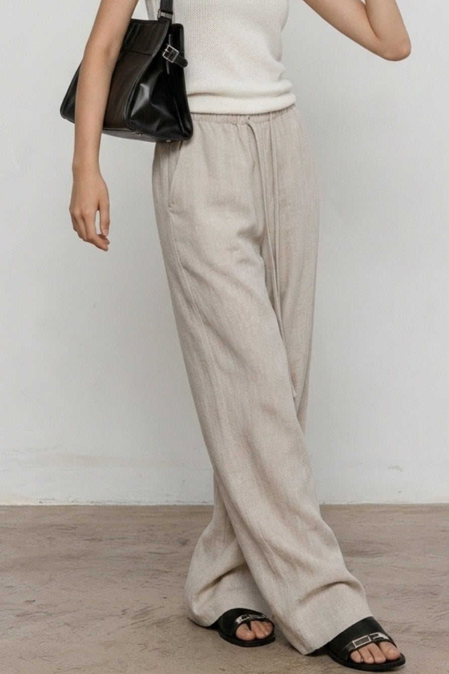 Linen Relaxed Draped Wide Leg Pants