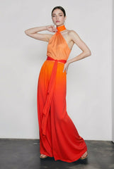 Ombre Halter Tie Back Sleeveless Vacation Dress