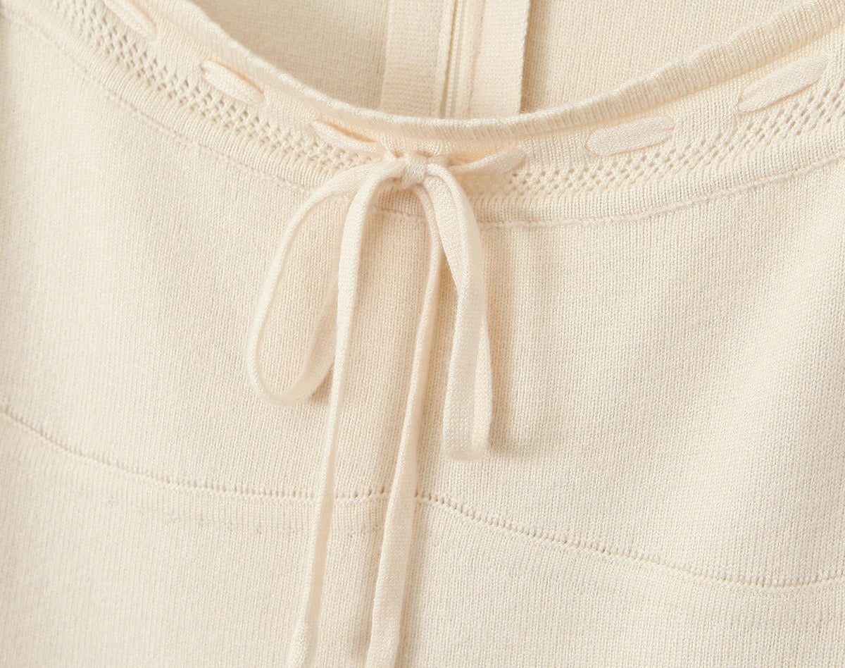 Square Collar Drawstring Zipper Knit Dress