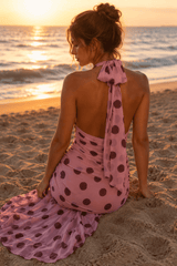 Backless Tie Waist Polka Dot Maxi Dress