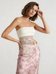 Elegant Satin Floral Draped Skirt
