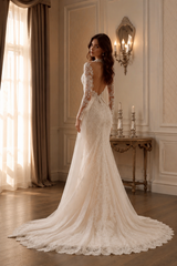 Lace Deep V Mermaid Detachable Train Wedding Dress