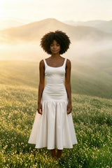 Vintage Sleeveless Square Neck Ruched Cocktail Dress
