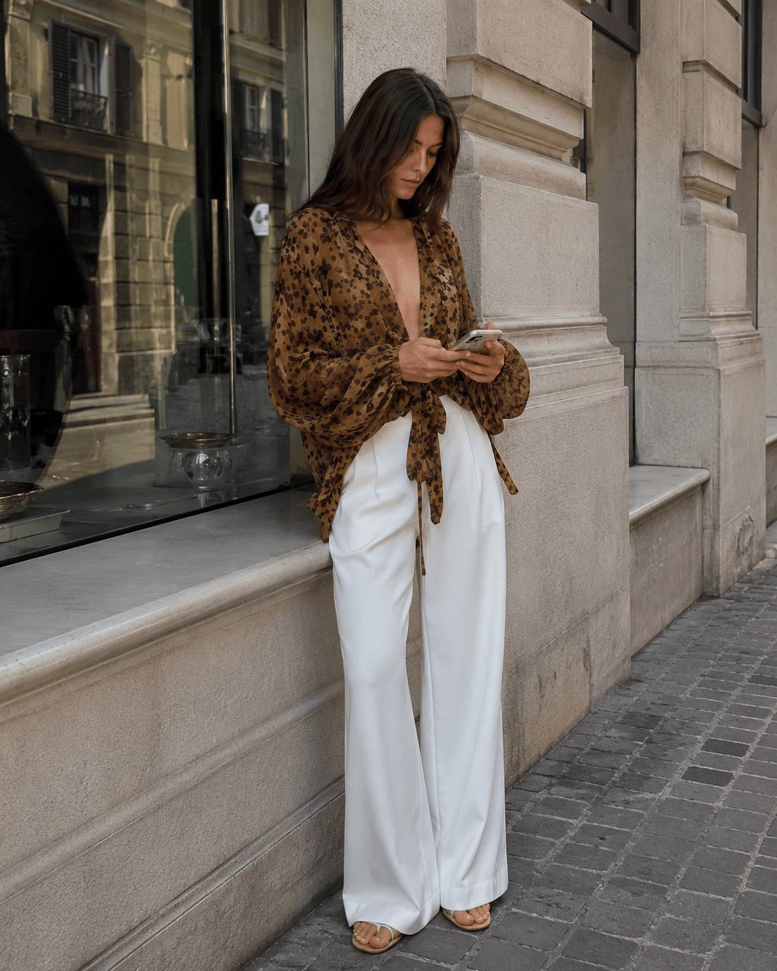 Y2K Leopard Front Tie Blouse