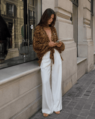 Y2K Leopard Front Tie Blouse